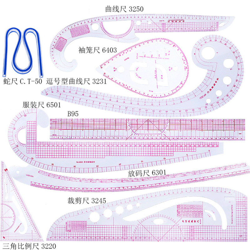 Textile Sewing Patterns - 9Pcs Bộ Đường May Đo Thước