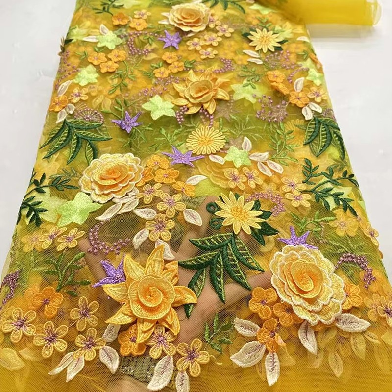 Sewing In Textile - 90x130cm 3D Floral Embroidered Tulle Lace