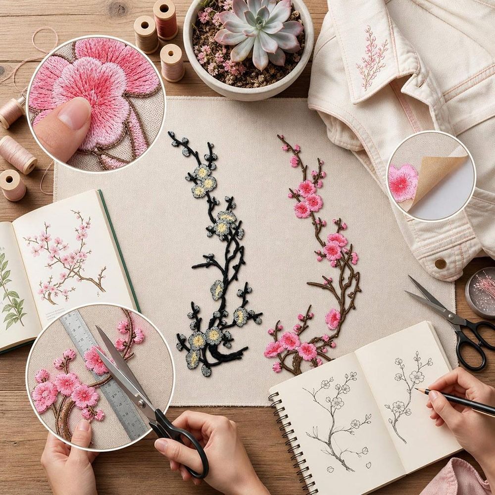 DIY Cherry Blossom Iron On Pat - đánh giá và giá Sewing In Textile